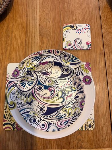 Monsoon Home by Denby Paisley collection plates + Matching Placemats & Coasters
