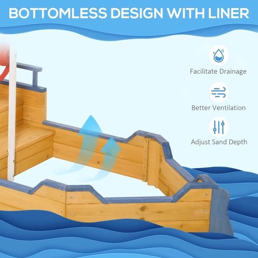 Wooden Sandpit Children Sandbox Pirate Ship Sandboat Outdoor Backyard Playset Play Station (FREE SHIPPING)