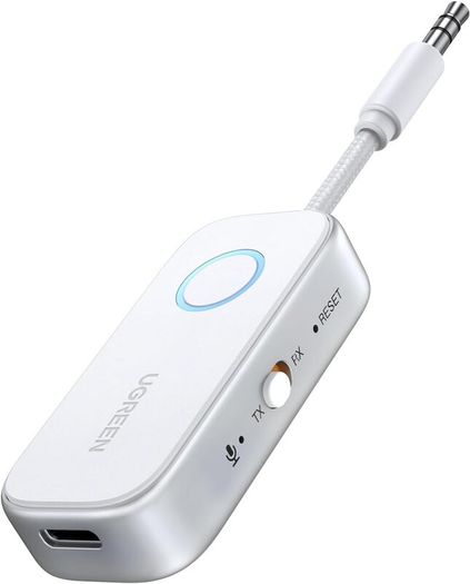 Bluetooth 6.0 Transmitter Receiver, Dual Connection, 18H Long Playtime, Mic for Calls, 2-in-1 Wireless Aux Bluetooth Adapter for TV, Airplane, Headphone, Airpods, Speaker, Car