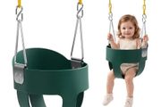 Toddler Swing 136 kg High Back Full Bucket Baby Swing Seat Green, for Outdoor &amp; Indoor Backyard Playground, Heavy-Duty Coated Chains and Carabiners, Fully Assembled Seat for Toddlers Age 3+