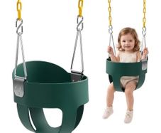 Toddler Swing 136 kg High Back Full Bucket Baby Swing Seat Green, for Outdoor & Indoor Backyard Playground, Heavy-Duty Coated Chains and Carabiners, Fully Assembled Seat for Toddlers Age 3+
