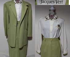 Jacques Vert Designer 3 Piece Outfit, part wool Jacket, Skirt and Blouse set
