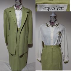 Jacques Vert Designer 3 Piece Outfit, part wool Jacket, Skirt and Blouse set