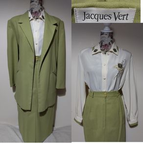 Jacques Vert Designer 3 Piece Outfit, part wool Jacket, Skirt and Blouse set