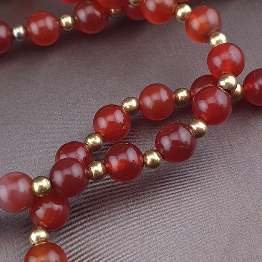 Antique Zigzag Tibetan Agate Pendant With Carnelian Beads Necklace