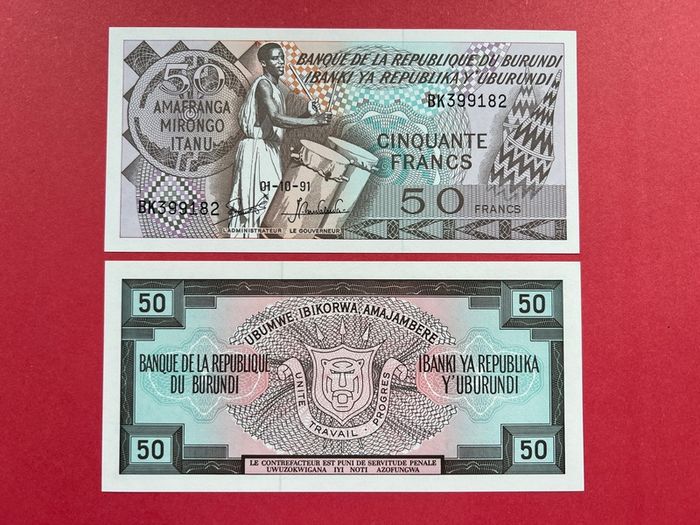Burundi. 50 Francs. 1991.  ( Uncirculated )