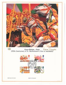 1983 Great Britain Limited Edition Lithographed Print measuring 333mm X 257mm showing Fairs Commemorative Stamps with First Day of Issue Cancel