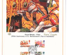 1983 Great Britain Limited Edition Lithographed Print measuring 333mm X 257mm showing Fairs Commemorative Stamps with First Day of Issue Cancel