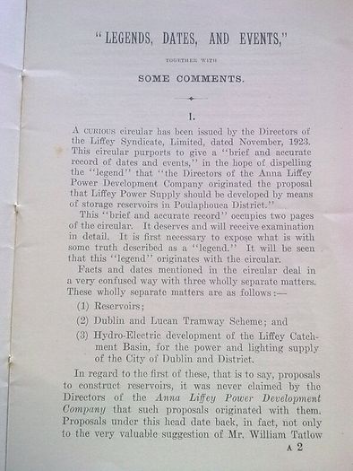 Legends, dates, and events Anna Liffey Power Development Co, 1924