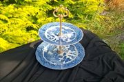 Blue willow style cake stand light chip at the back