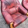 Two large wooden and leather armchairs Image 6