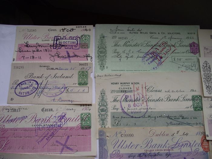 A Collection of 16 Vintage Cheques from Irish Banks (1892-1962)