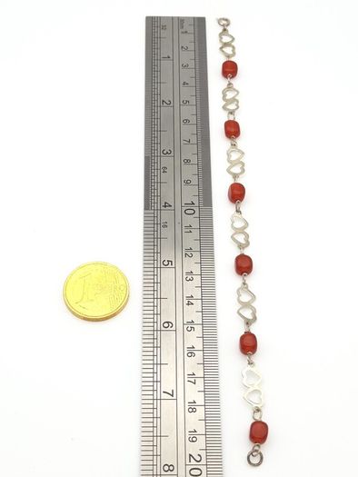Vintage 925 Sterling Silver & Carnelian Love Hearts Bracelet