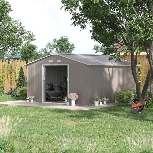 NEW SALE | 13 x 11ft Garden Metal Storage Shed Outdoor Storage Shed with Foundation Ventilation & Doors, Light Grey