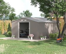 NEW SALE | 13 x 11ft Garden Metal Storage Shed Outdoor Storage Shed with Foundation Ventilation & Doors, Light Grey