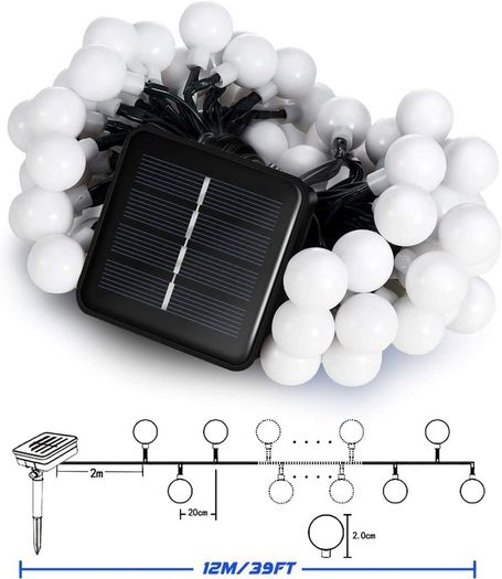 Solar String Lights, 12M/39Ft 120 LED Solar Fairy Garden Lights Multicolor Globe Lighting 8 Modes Waterproof Ball Solar Powered Lights for Garden Christmas Bedroom Wedding Festival Party Decoration