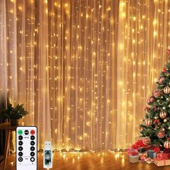 LED Curtain Lights, Window Curtain Fairy Twinkle Lights 3mx3m 300leds USB Operated 8 Modes Icicle LED String Lights with Remote & Timer for Indoor Xmas Party Home Garden Decoration MULTIPLE COLOURS AVAILABLE, SEE PHOTOS (FREE POSTAGE)
