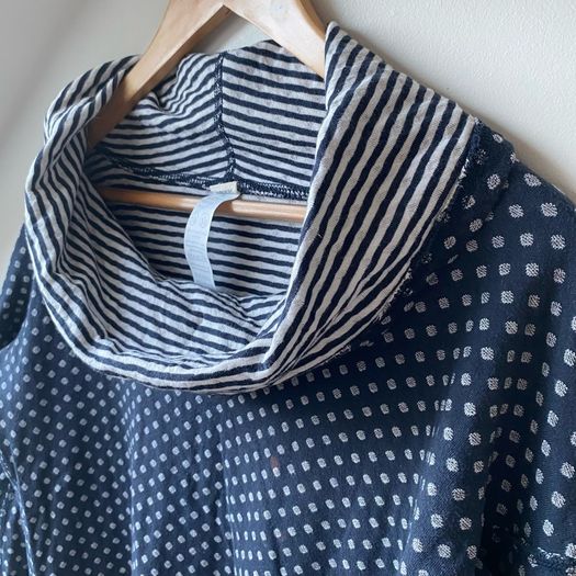 Seasalt Cornwall Organic Cotton Peach House Reversible Cowl Neck Top Navy Ditsy Stripe UK 10