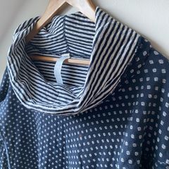 Seasalt Cornwall Organic Cotton Peach House Reversible Cowl Neck Top Navy Ditsy Stripe UK 10