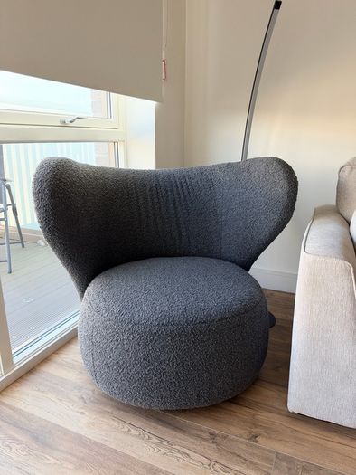 Grey Boucle Swivel Armchair Excellent Condition