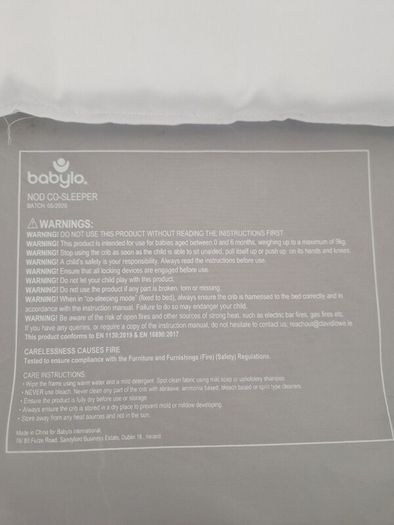 Babylo Nod Co-Sleeper Crib & Mattress. Includes Manual, travel bag