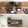 Shoe Storage Bench with Cushion, Grey Shoe Bench 105cm Lounge with 2 Shelves and 4 Compartments, Hallway Storage Unit with Seat, Living Room Image 5