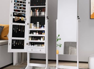 Jewelry Cabinet Standing Mirror Lockable Jewelry Armoire with Large Storage, 3 Angles Adjustable (FREE POSTAGE)