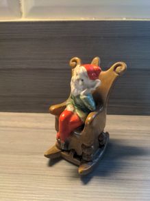 VINTAGE Ceramic Elf on a Rocking Chair Ornament