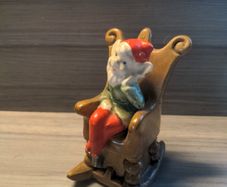 VINTAGE Ceramic Elf on a Rocking Chair Ornament