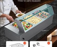 NEW  220v 3 pin plug ,Commercial Food Warmer, 1500W Electric Stainless Steel Steam Food Warmer with Glass Cover, 3- Pan Countertop Buffet Bain Marie with Soup & Perforated Ladles, for Catering, Restaurant & Party