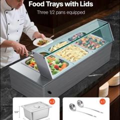 NEW  220v 3 pin plug ,Commercial Food Warmer, 1500W Electric Stainless Steel Steam Food Warmer with Glass Cover, 3- Pan Countertop Buffet Bain Marie with Soup & Perforated Ladles, for Catering, Restaurant & Party