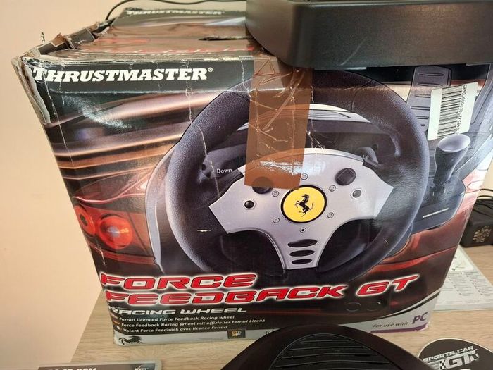 Retro Thrustmaster Ferrari Force Feedback GT PC Steering Wheel & Pedals + Games (Boxed)