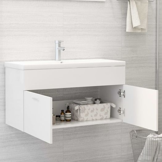 Sink Cabinet with Built-in Basin White Chipboard