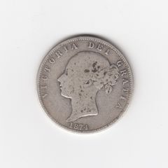1874. Half Crown, 2/6, 92.5% Silver, Victorian Coin ( no.395)