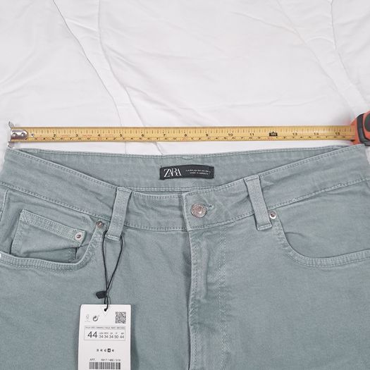 Zara Muted Green Blue Raw Frayed Hem Slim Fit Cropped Jeans 14UK/42EU