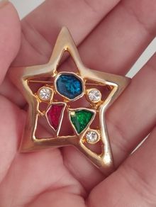 A gold star-shaped brooch.