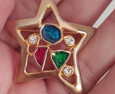 A gold star-shaped brooch.