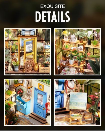 Greenhouse, DIY Miniature House Kits, Cathy's Flower House Advanced Level, 7.5 Hours, Wooden Dollhouse, Glue Free, Stress Relief Handmade Craft Kits, Birthday Gift for Women