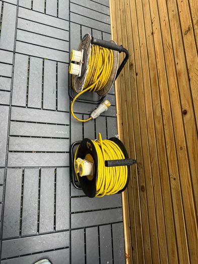 SLx 110V Extension Lead Industrial 25m / 50m Open Drum Cable Reels, 2 Socket with Thermal Cut Out, Heavy Duty Indoor and Outdoor Extension Cable