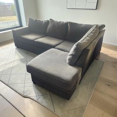 Grey corduroy corner sofa set
