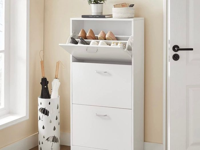 3-Tier Wooden Shoe Cabinet, Storage Cupboard With 3 Flip Doors, Perfect for Narrow Hallway, Living Room, Bedroom, White, 60 x 24 x 120 cm (FREE POSTAGE)