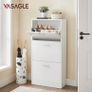3-Tier Wooden Shoe Cabinet, Storage Cupboard With 3 Flip Doors, Perfect for Narrow Hallway, Living Room, Bedroom, White, 60 x 24 x 120 cm (FREE POSTAGE) Image 5