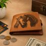 Leather Wallet for Men Handmade Bifold Wallet Horse Engraved Wallet Brown Leather Wallet Image 5