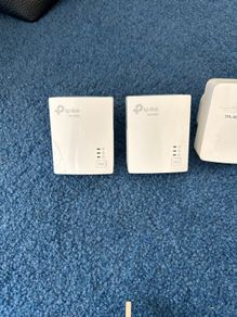 white TP-Link AV1000 Gigabit Powerline Adapters (model TL-PA7017 KIT)