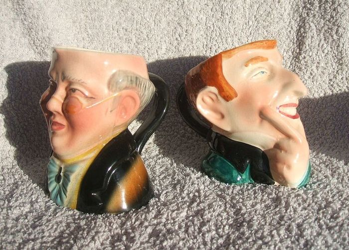 AVON WARE (Avon Art Pottery, Staffordshire) - a pair of vintage character jugs of Mr. Pickwick and Uriah Heep (Dicken's characters). c.1950's