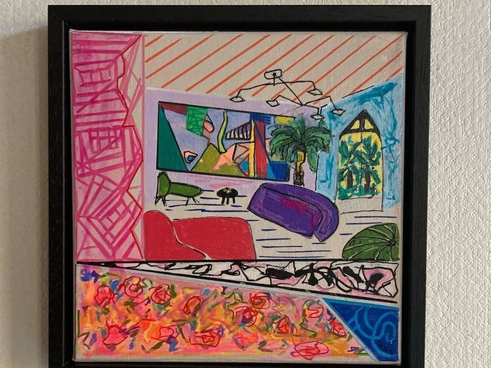 Framed Original Abstract Painting Miami style Interiors Art   Original Art Gift