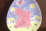 Rabbit Egg Shaped picture plate by Hausenware Artist Libby Wilkie