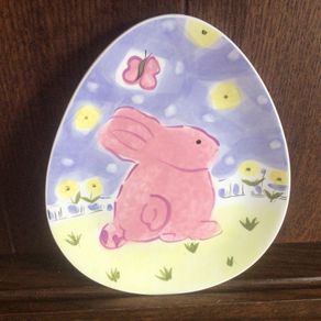 Rabbit Egg Shaped picture plate by Hausenware Artist Libby Wilkie