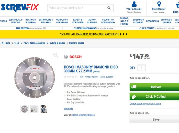 Bosch Masonry Diamond Disc 300mm X 22.23mm