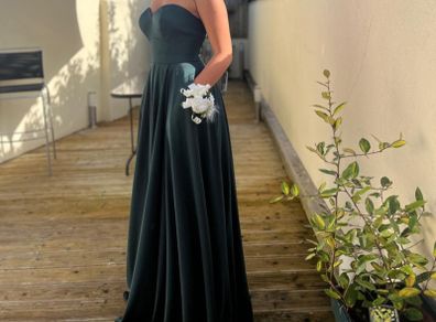 GINO CERRUTI Puro Strapless Dress with pockets in Hunter Green Sz S (Fit 8-10UK)  - Rrp 420 (New)